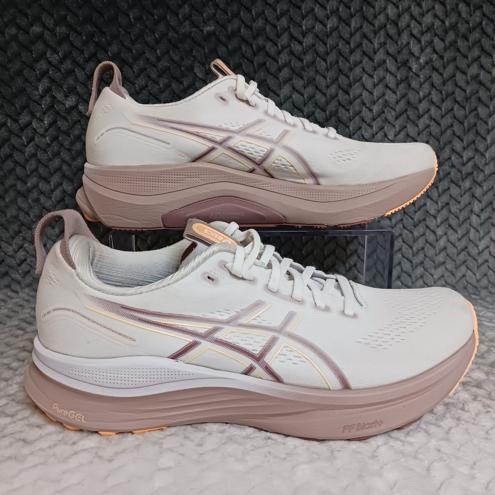 Asics Gel Kayano 32 White Taupe Orange Glow Women's Walking Running Shoes Sz 9.5
